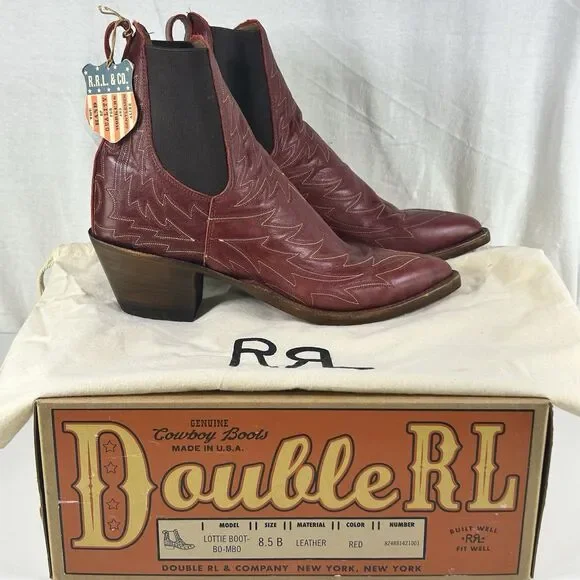 RRL Double RL Ralph Lauren Lottie Red Leather Cowboy Boots Women’s 8.5B NIB USA - Picture 1 of 11